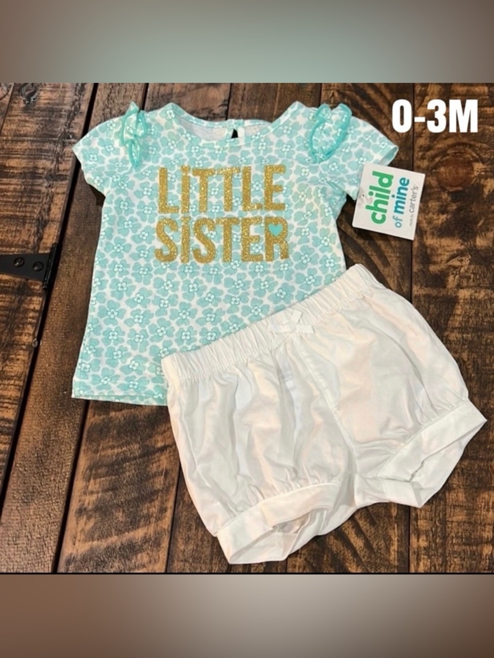 Carter’s 0-3 month Gold Sparkle Little sister outfit.